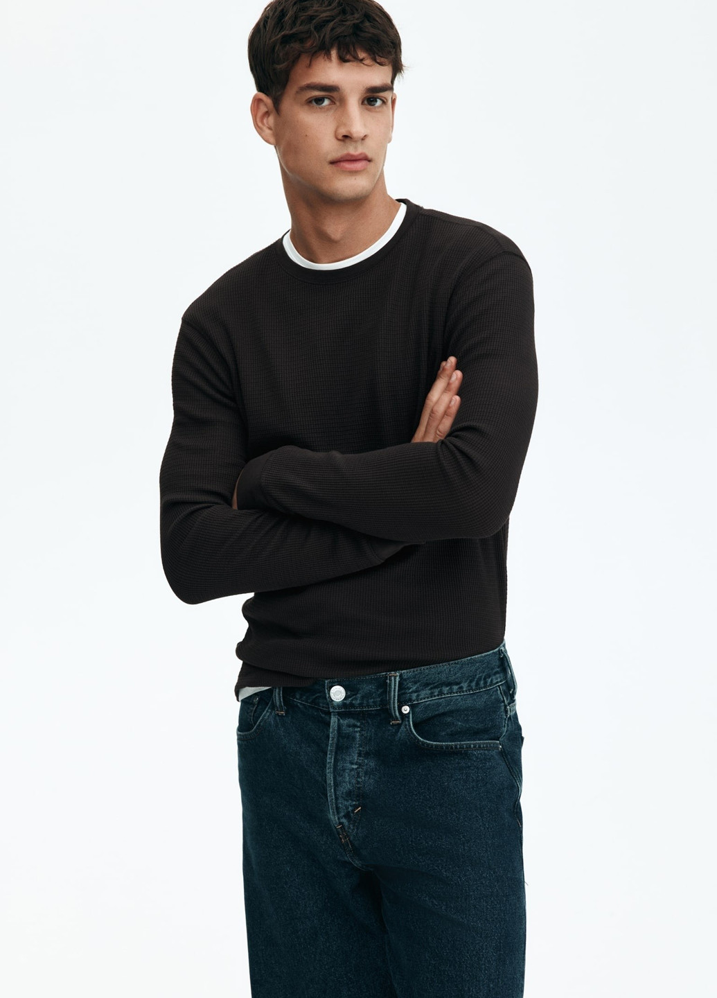 Коричневый демисезонный кэжуал лонгслив H&M однотонный