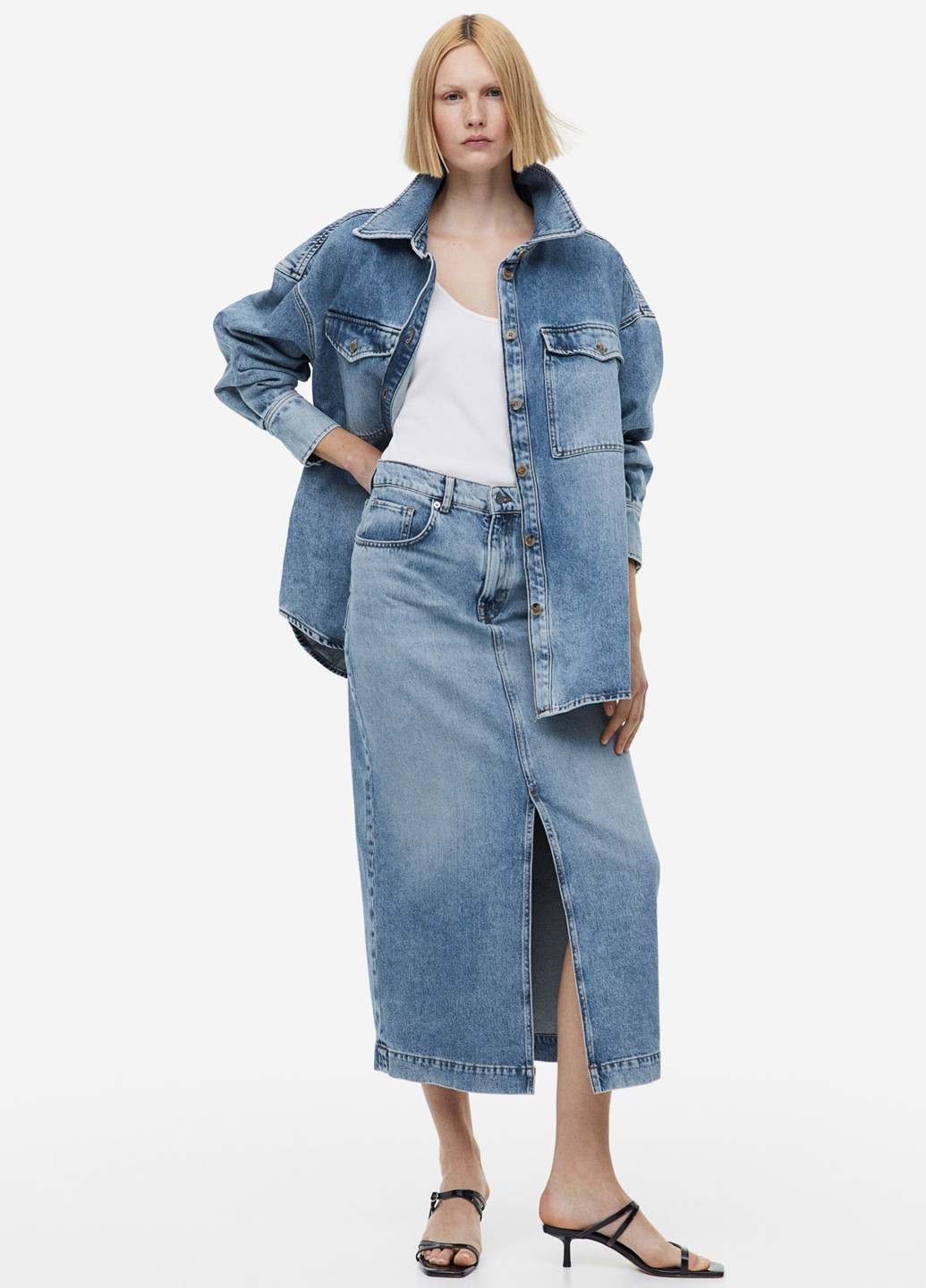 Голубая джинсовая однотонная юбка H&M