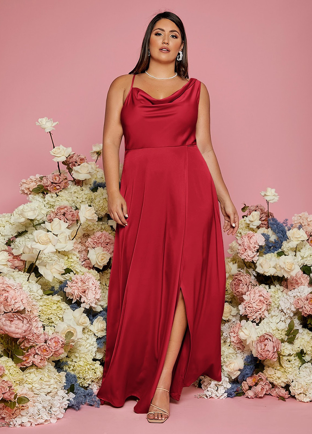 Бордова вечірня сукня а-силует, на одне плече SHEIN однотонна