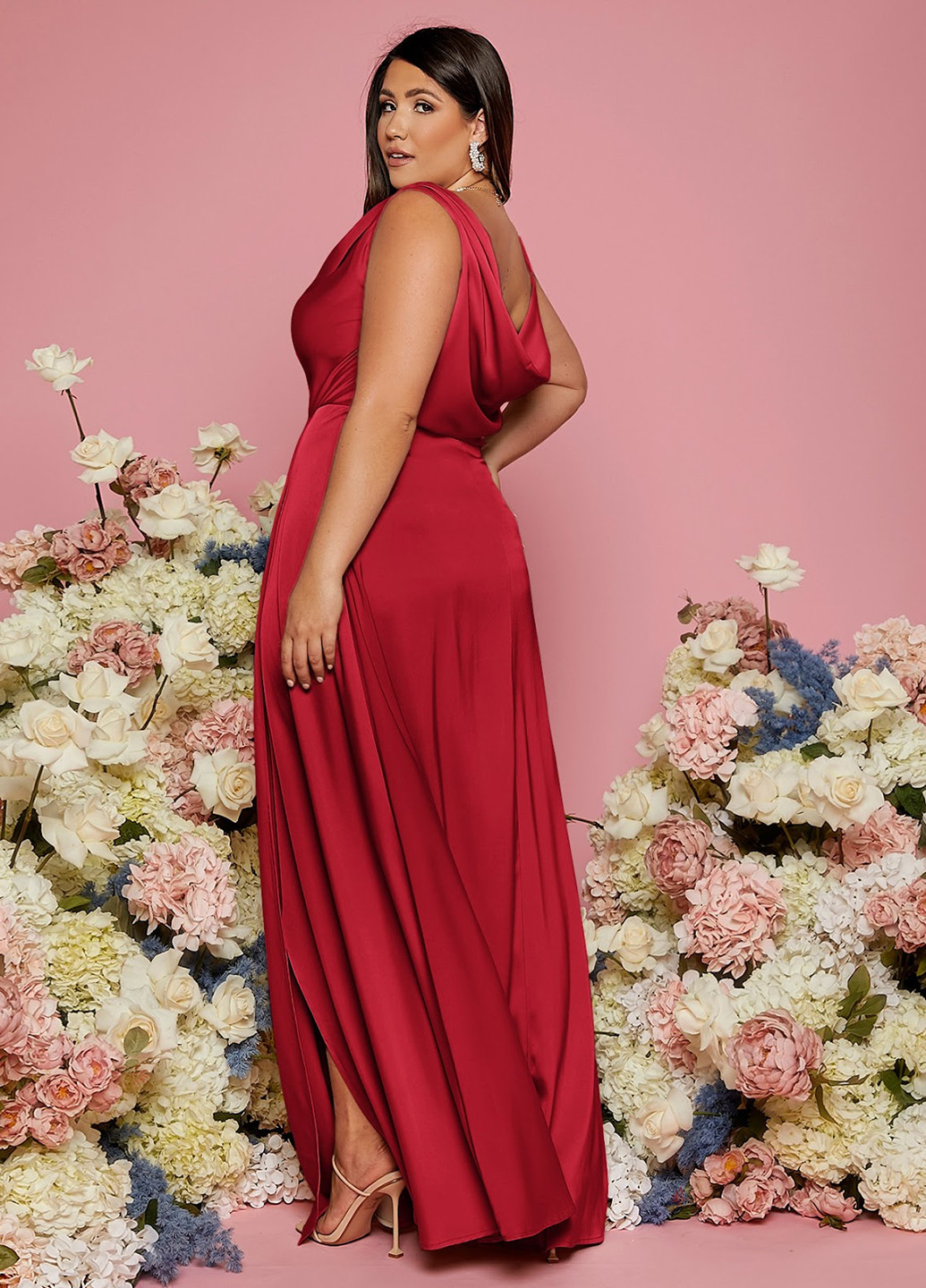 Бордова вечірня сукня а-силует, на одне плече SHEIN однотонна