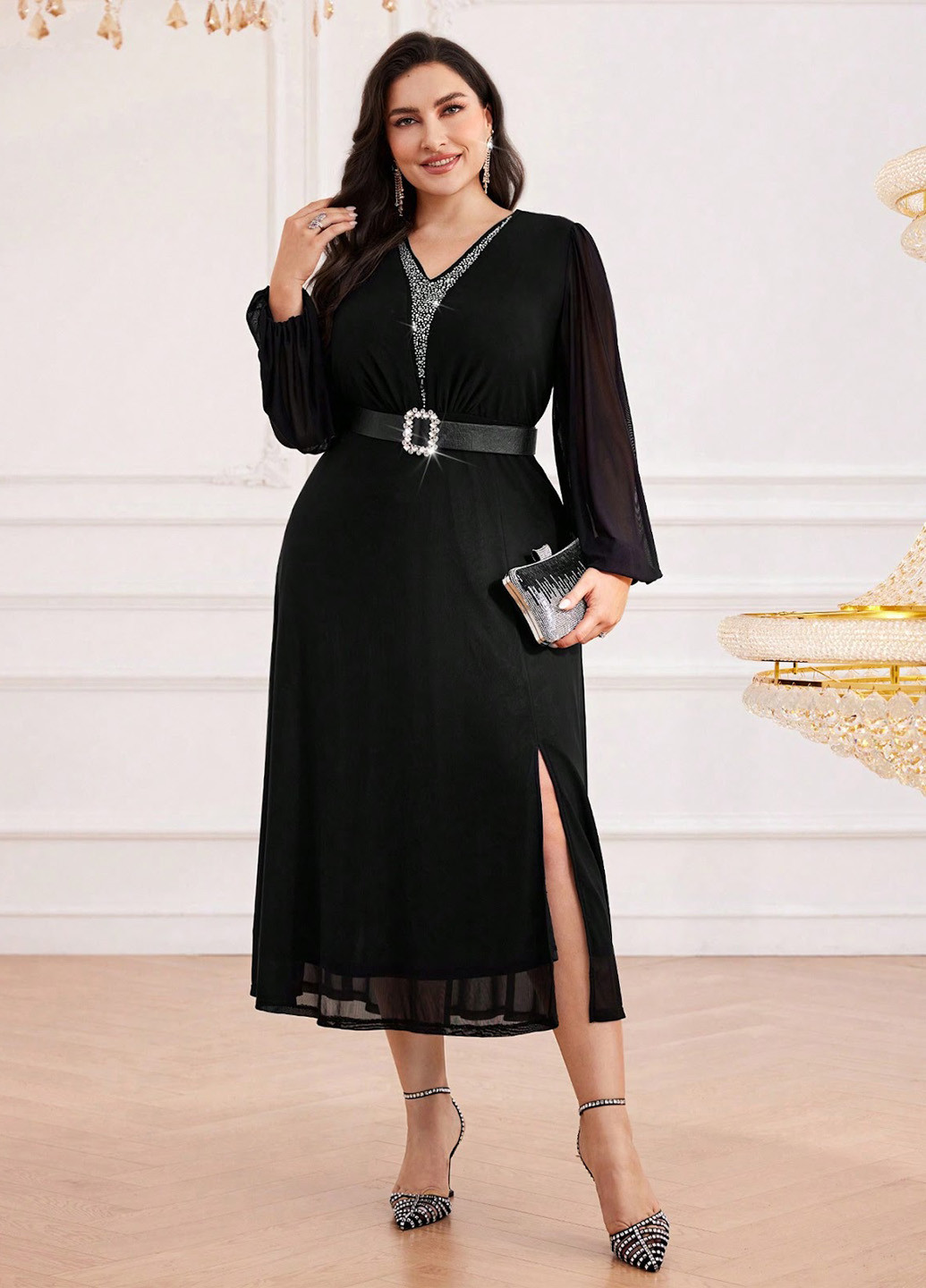 Чорна вечірня сукня кльош SHEIN однотонна