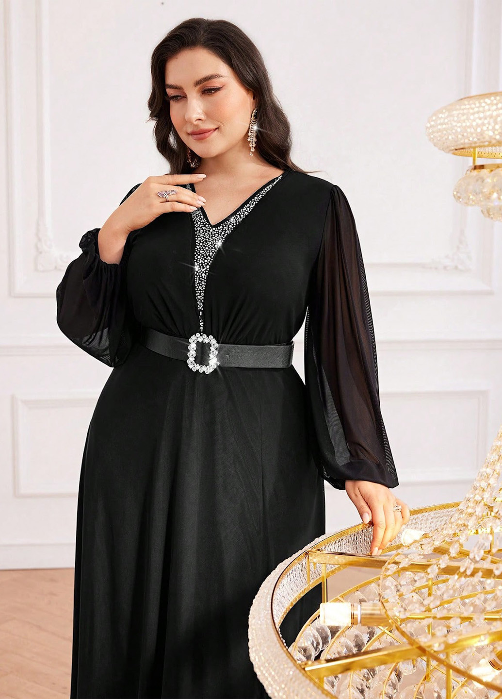 Чорна вечірня сукня кльош SHEIN однотонна