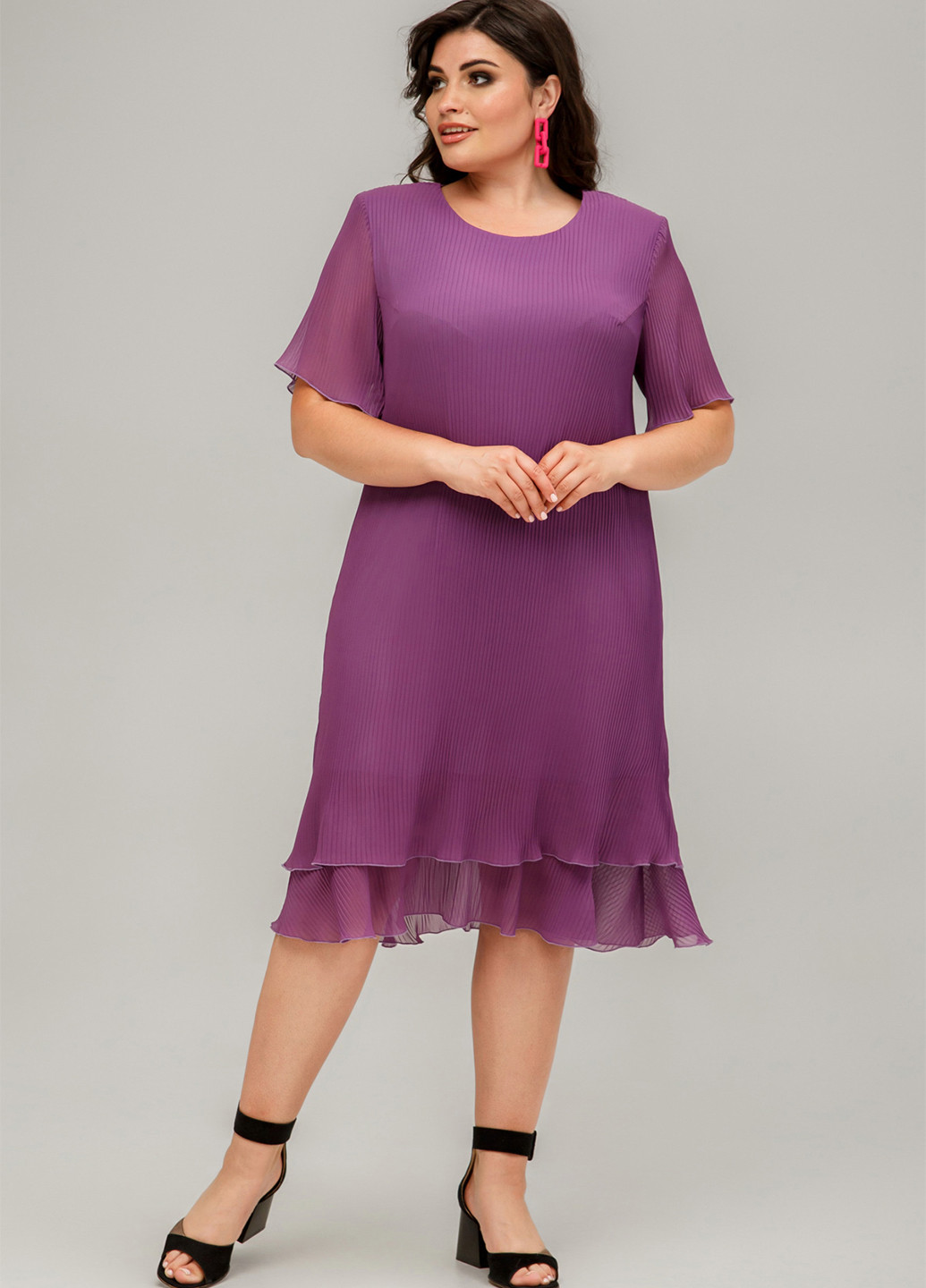 Фиолетовое кэжуал платье плиссированное, а-силуэт A'll Posa однотонное
