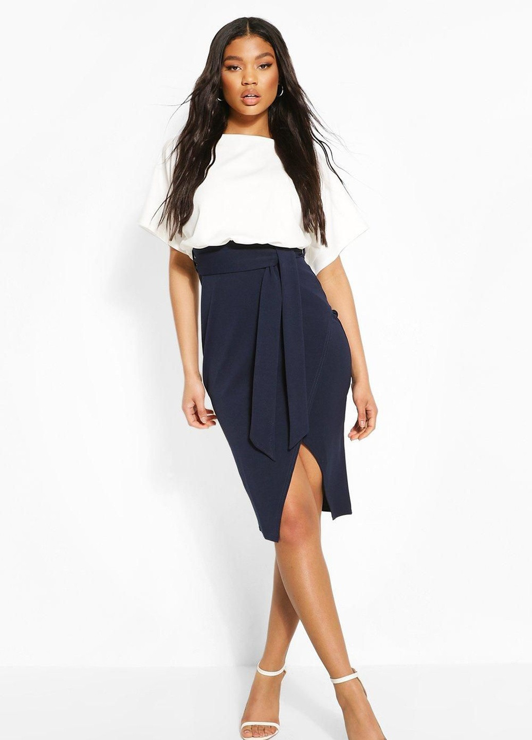 Комбинированное кэжуал платье Boohoo однотонное