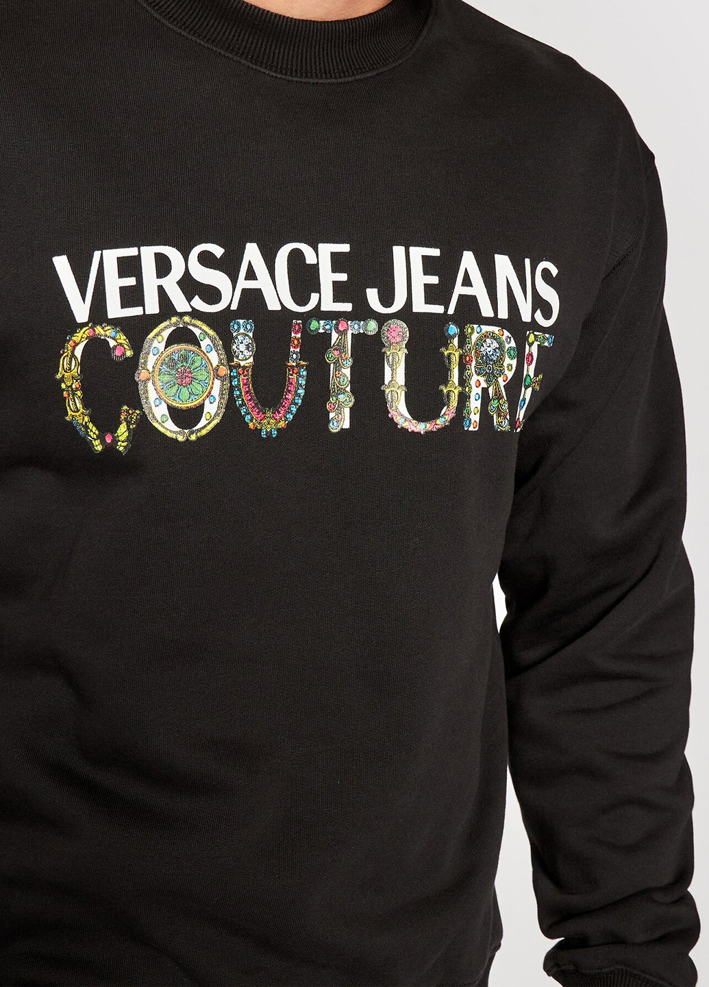 Світшот Versace Jeans - Прямий крій напис чорний кежуал трикотаж, бавовна - (253407813)