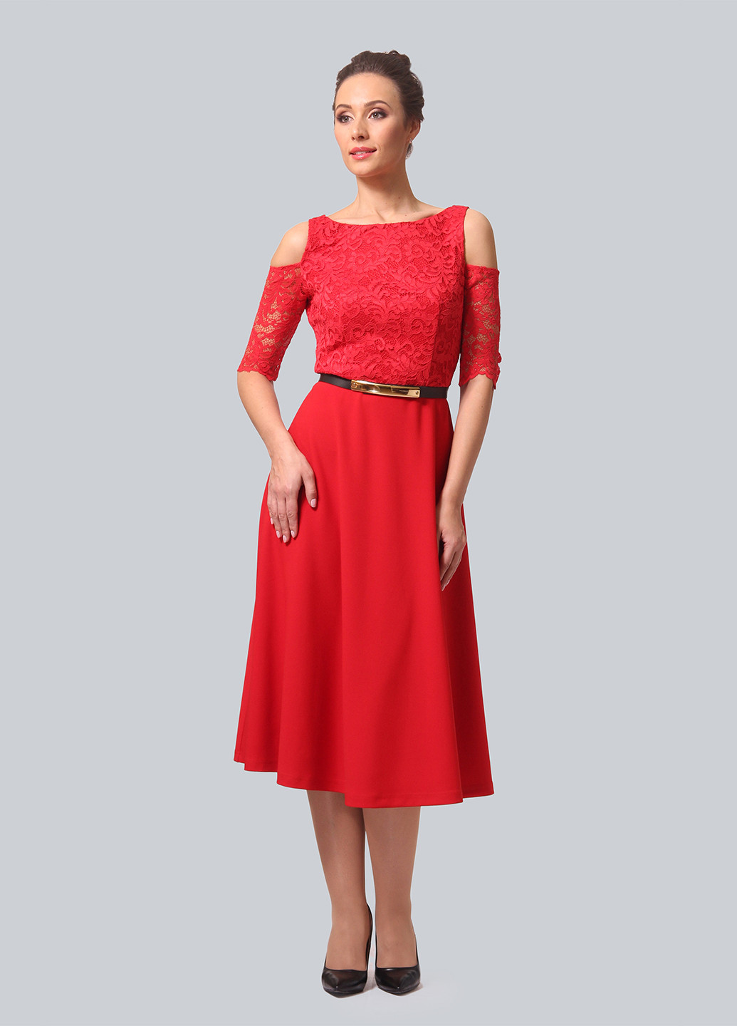 Красное коктейльное платье клеш Alika Kruss однотонное