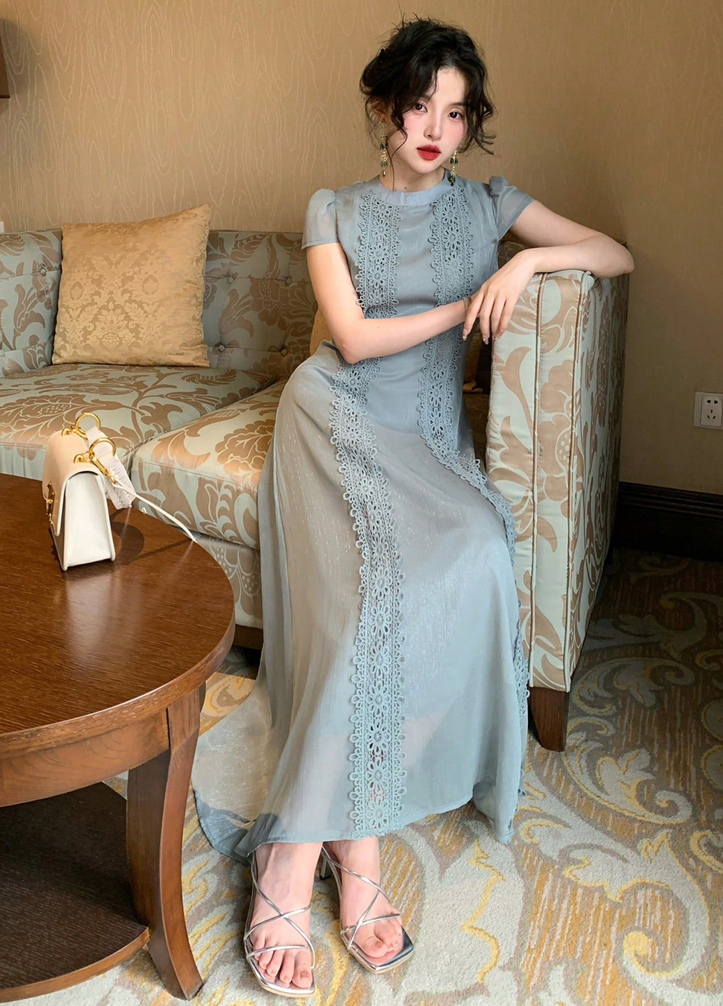 Сіро-голубий святковий сукня а-силует SHEIN однотонна