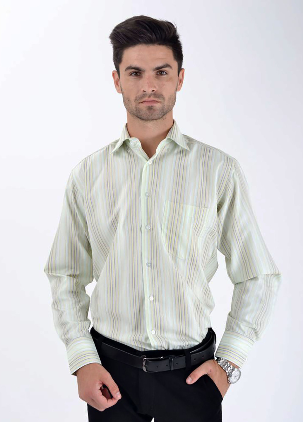 Оливковая кэжуал рубашка в полоску Ager с длинным рукавом