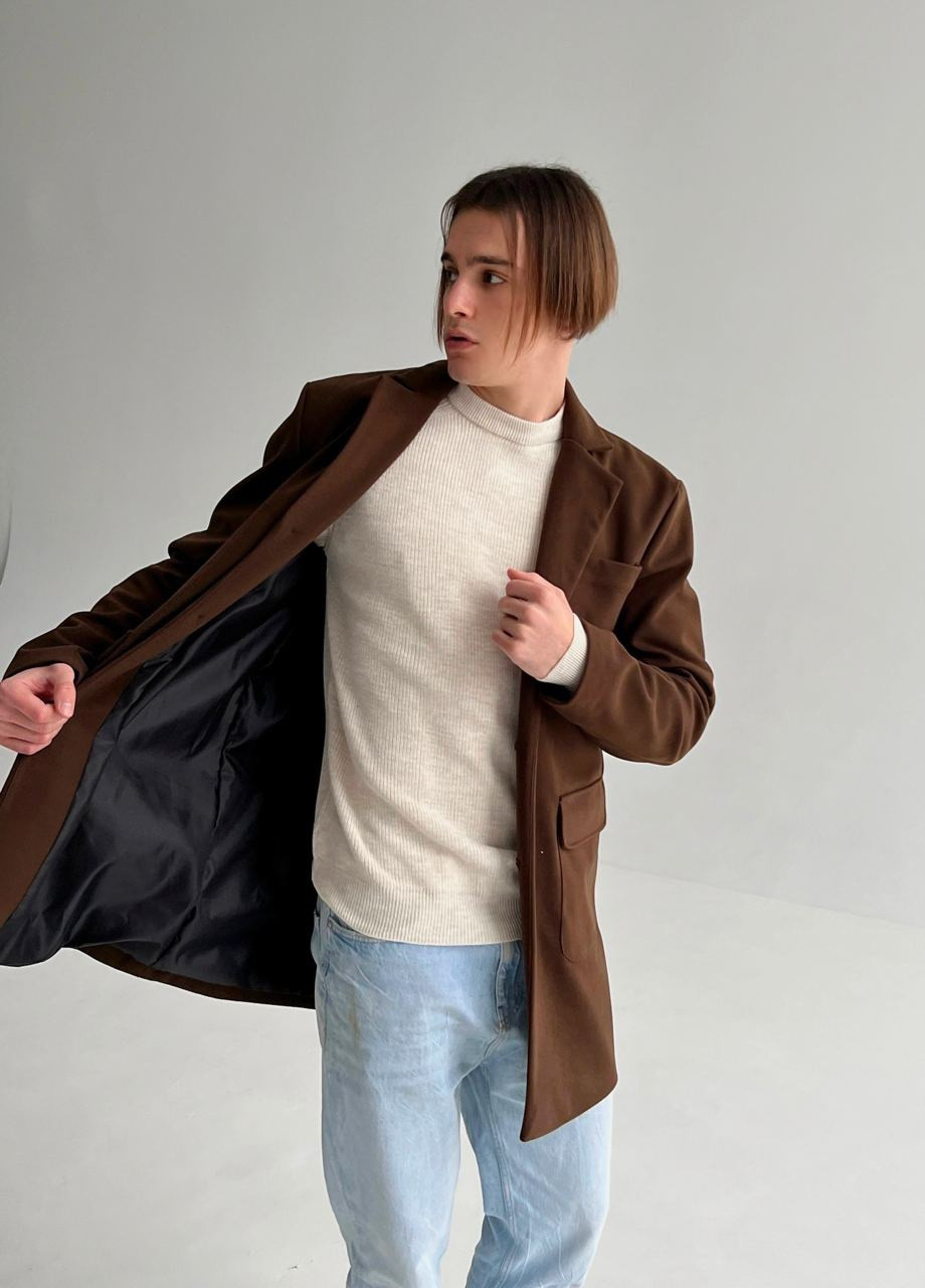 Коричневое демисезонное Кашемировое мужское пальто No Brand