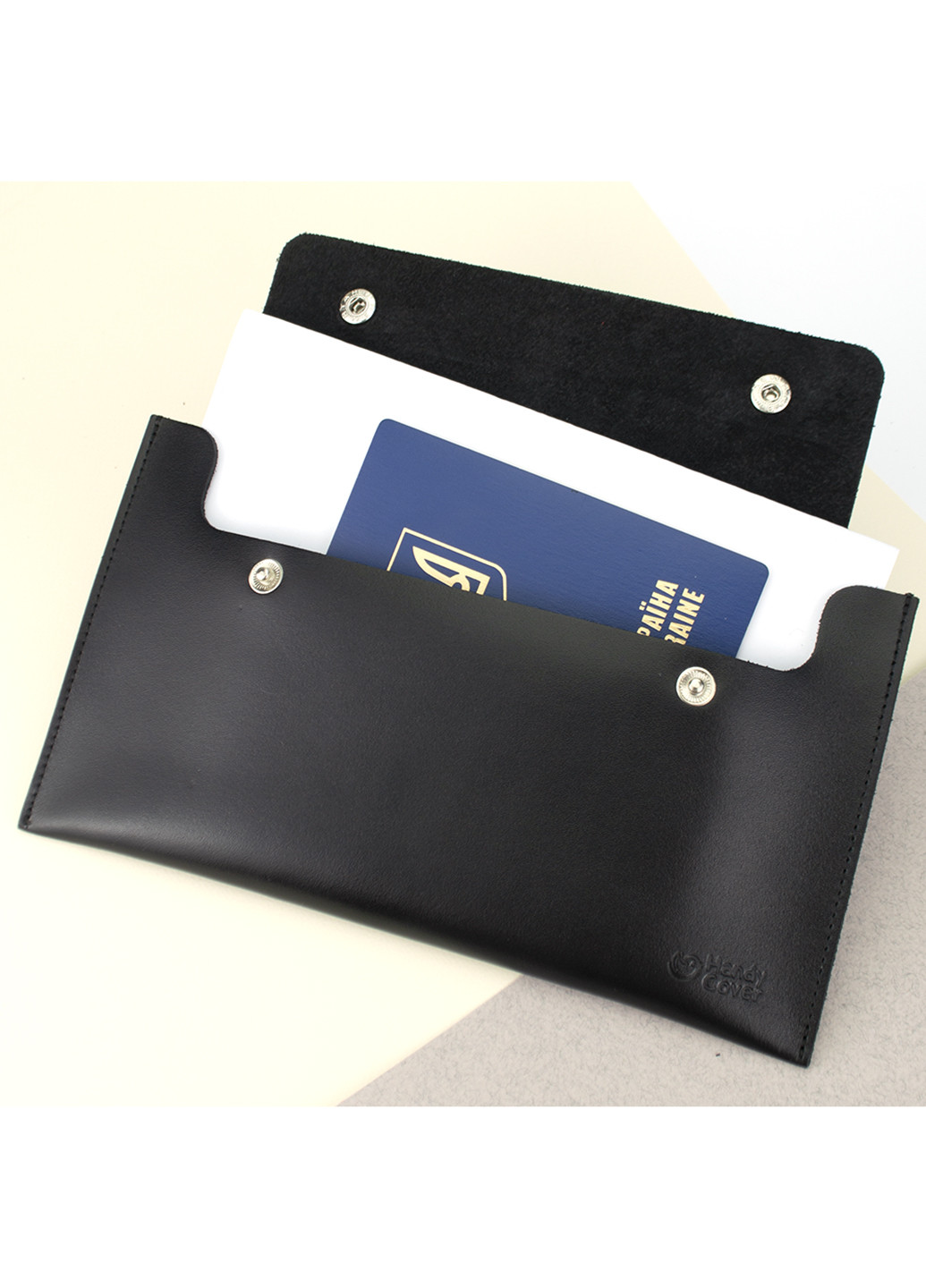 Тревел-конверт для путешествий кожаный на кнопках HC черный HandyCover (228663266)