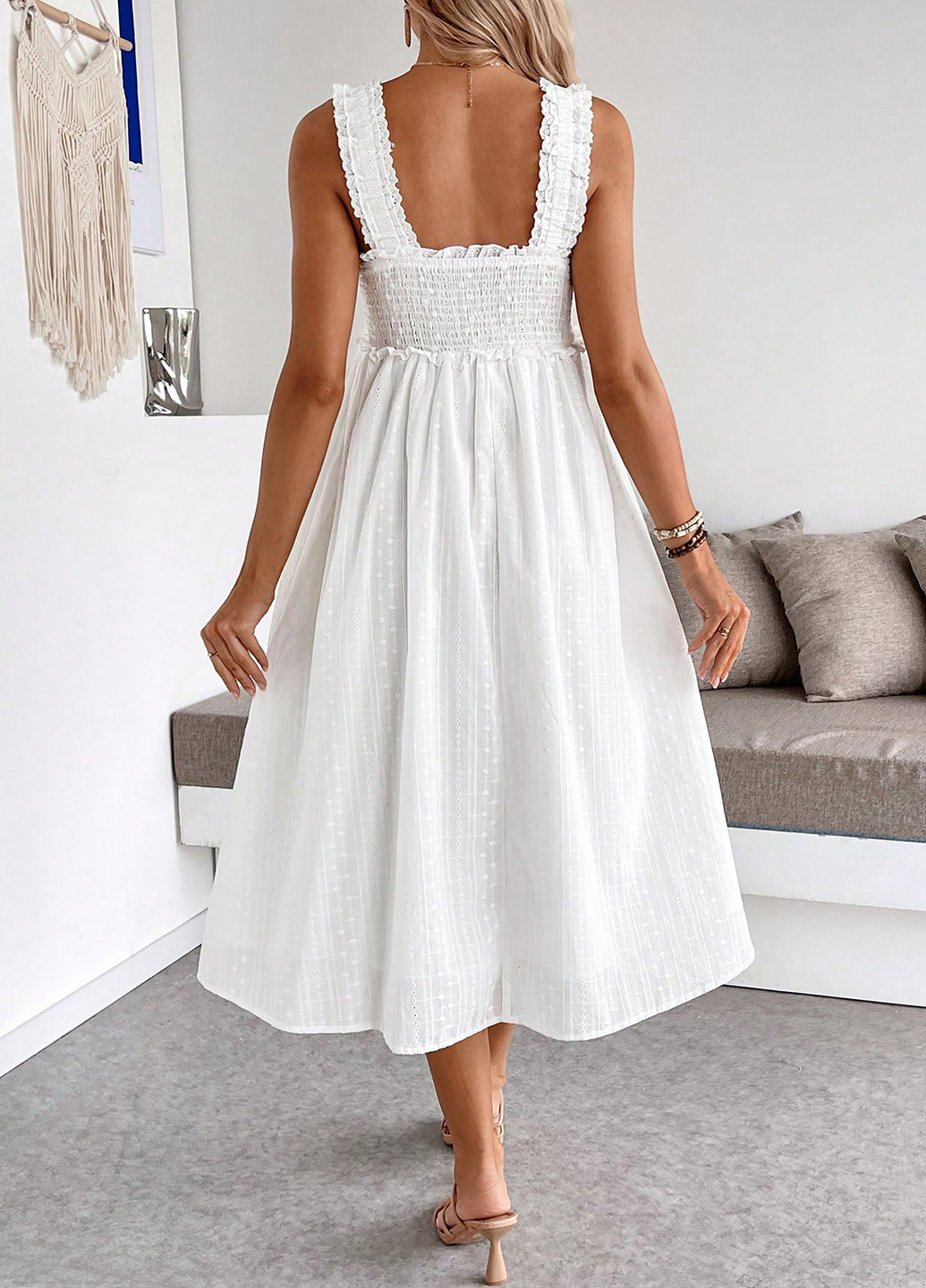 Белое праздничный, кэжуал платье для беременных клеш, с открытыми плечами, с открытой спиной SHEIN однотонное