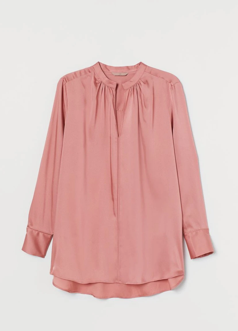 Светло-розовая h&m+ длинная атласная блузка H&M+
