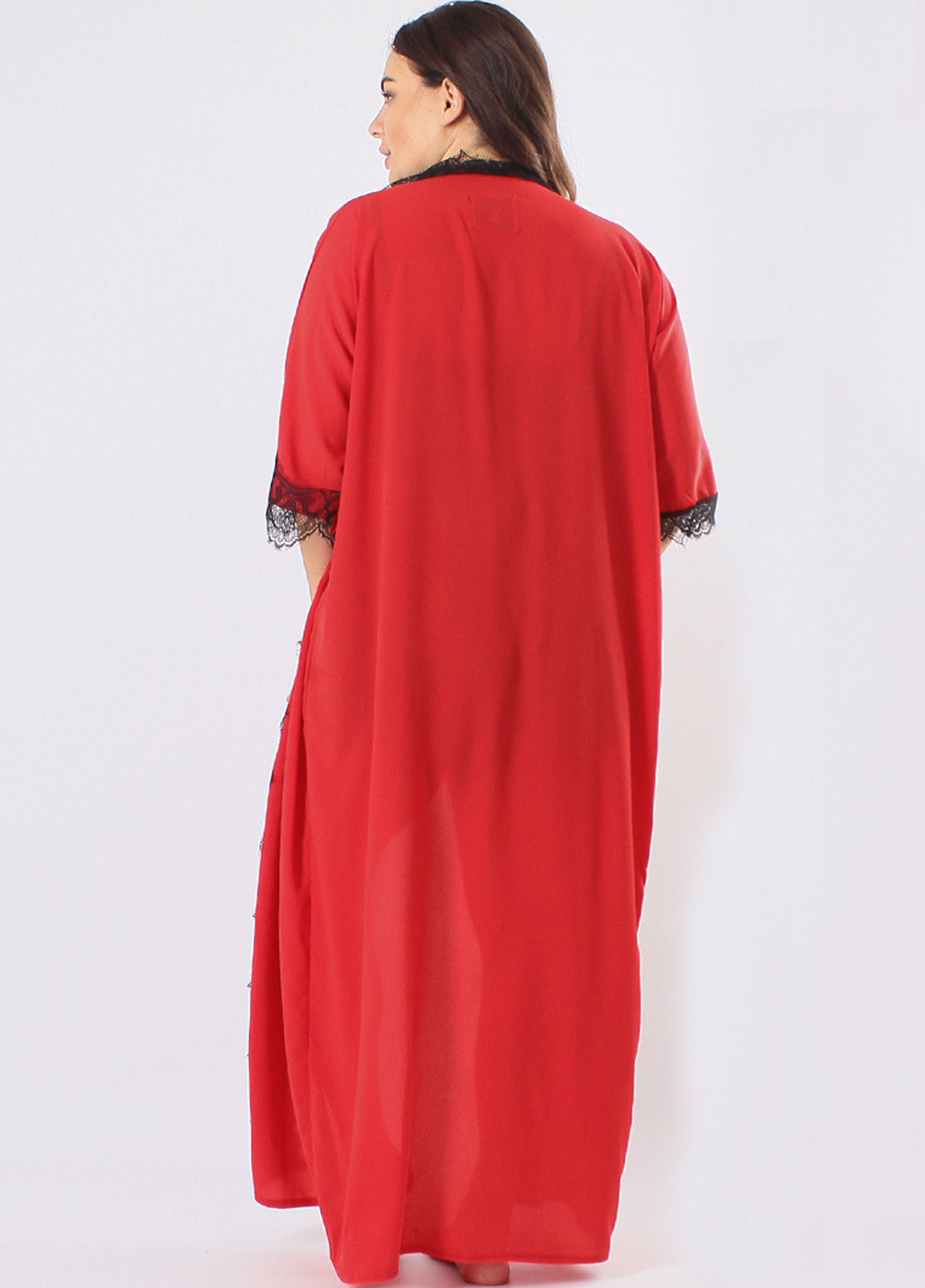 Красный демисезонный комплект (топ, брюки, халат) Ghazel