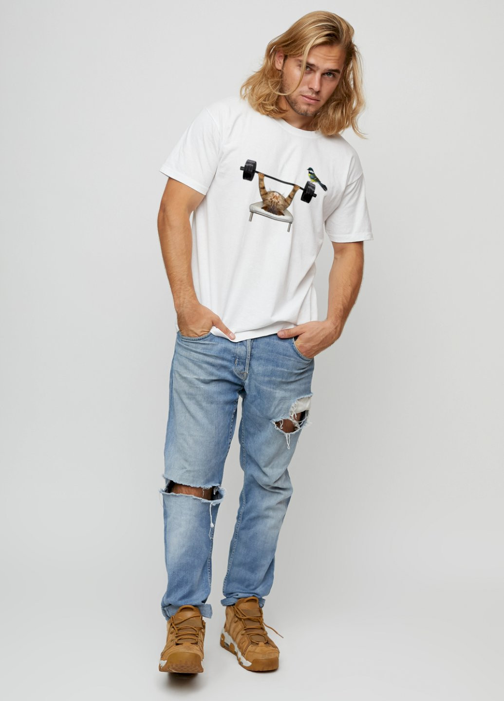 Біла футболка чоловіча basic /air print/ YAPPI