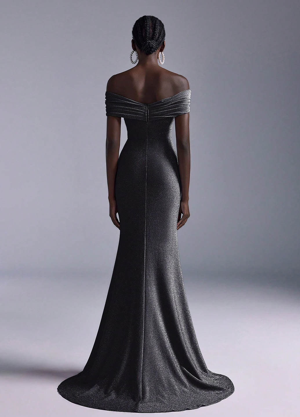 Серебряное праздничный, вечернее платье годе SHEIN однотонное