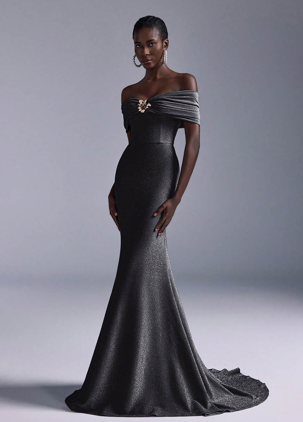 Серебряное праздничный, вечернее платье годе SHEIN однотонное