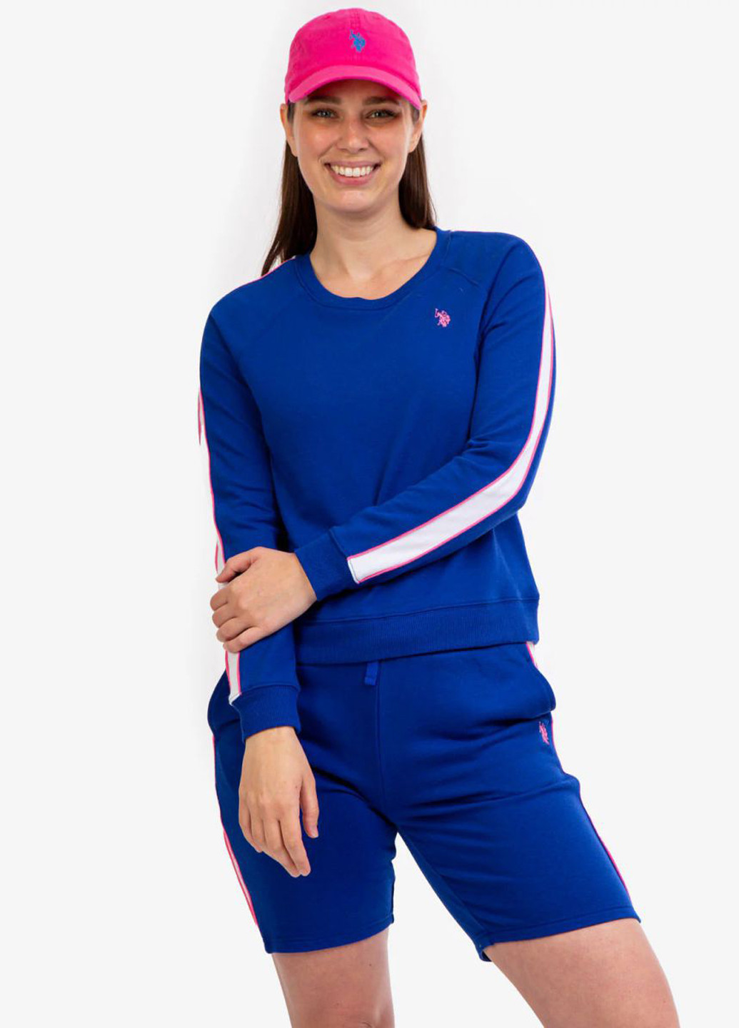 Синій світшот U.S. Polo Assn. однотонний лампаси (324296523)