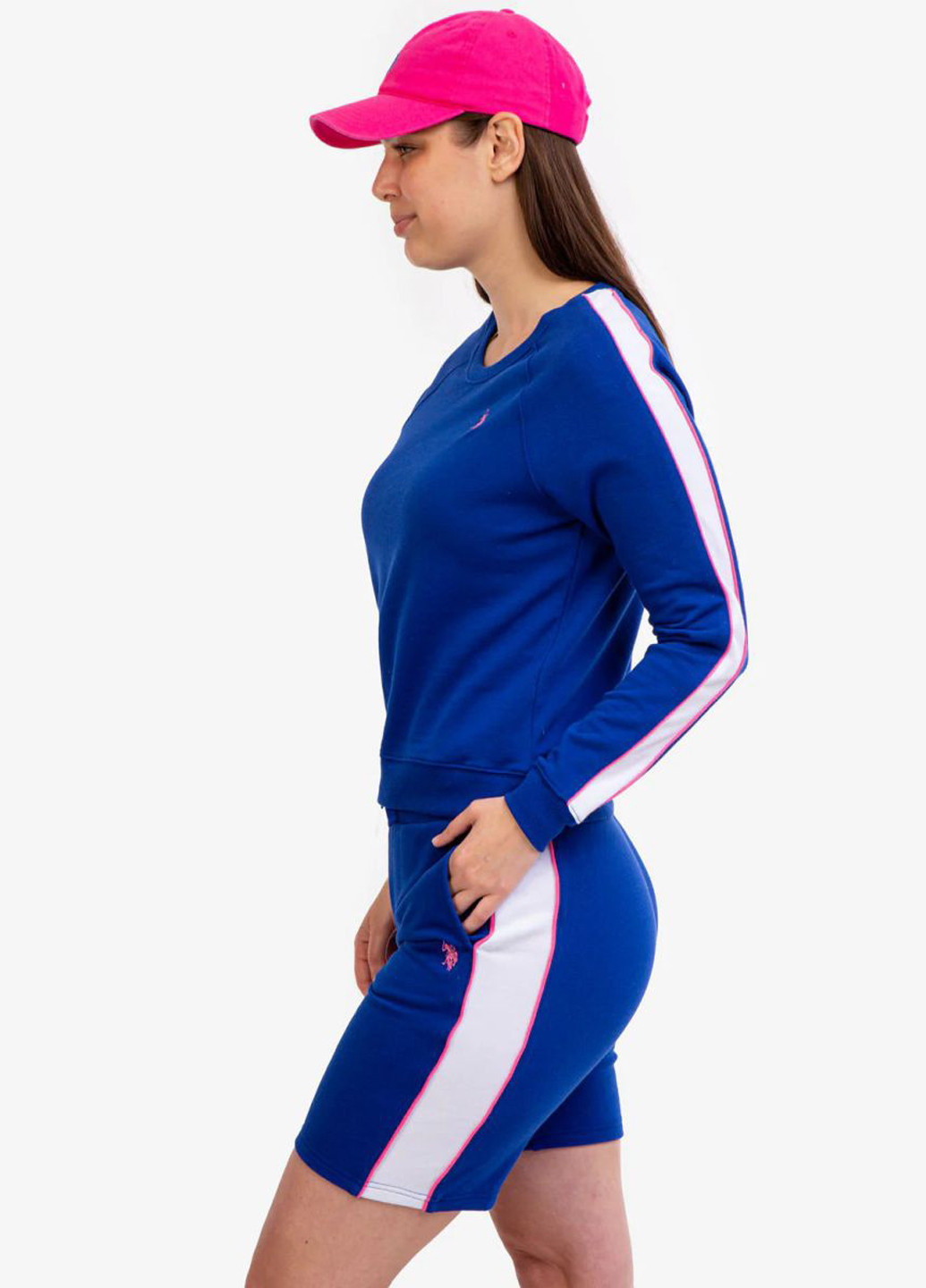 Синій світшот U.S. Polo Assn. однотонний лампаси (324296523)