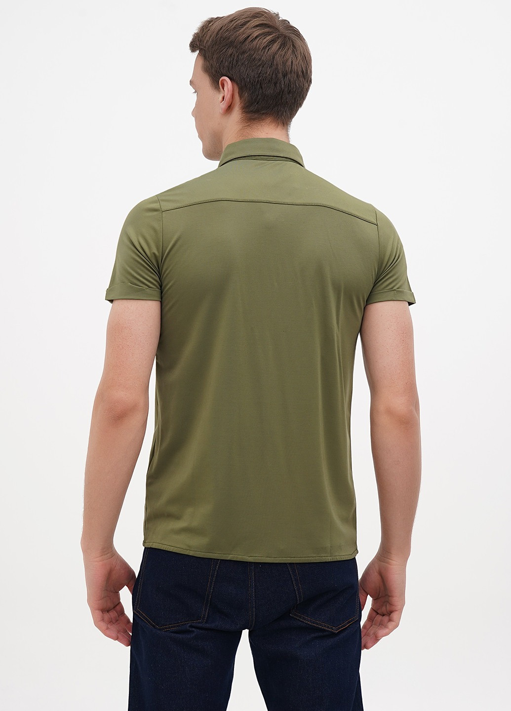 Оливковковая (хаки) кэжуал рубашка однотонная Benson & Cherry