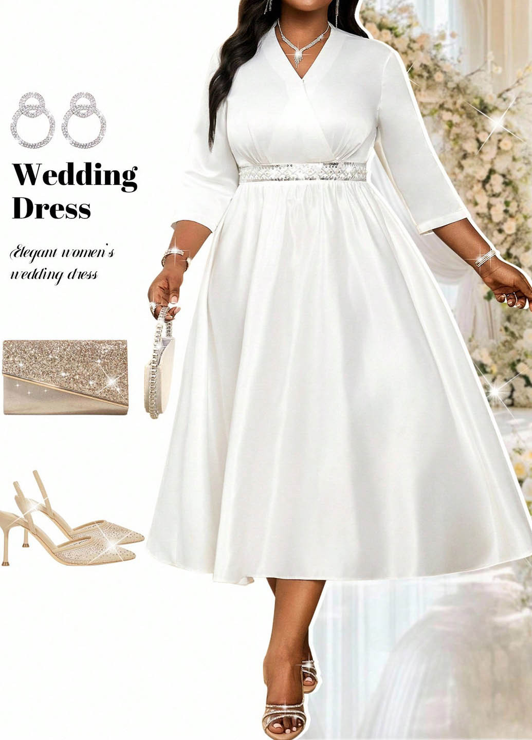 Білий вечірня сукня кльош SHEIN однотонна