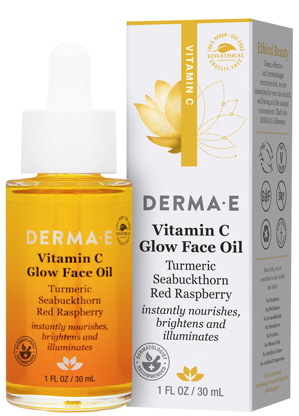Олія для сяйва шкіри обличчя з вітаміном С, куркумою, обліпихою та червоною малиною (США) Derma E (252156135)