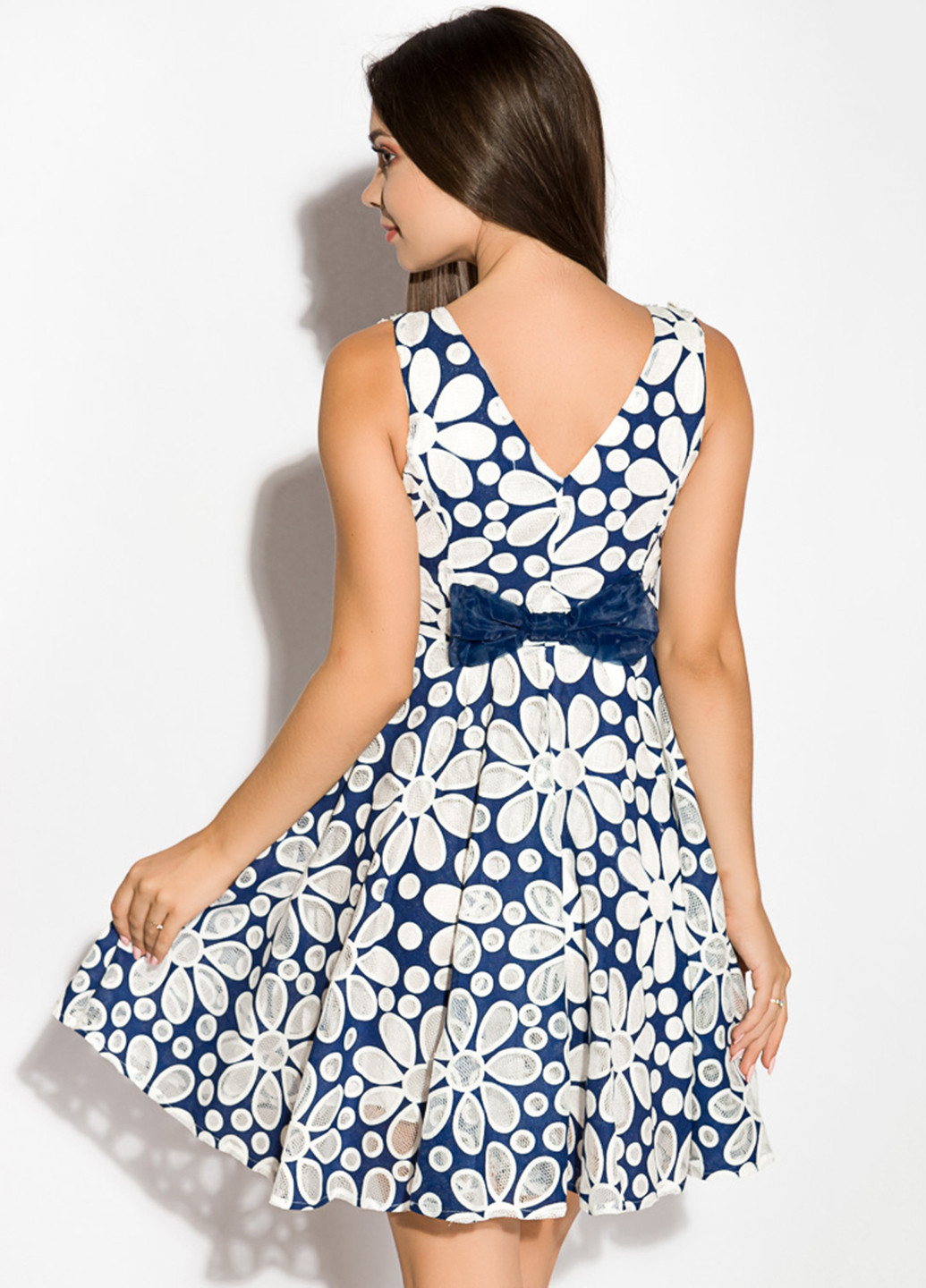 Синее кэжуал платье клеш Time of Style с цветочным принтом