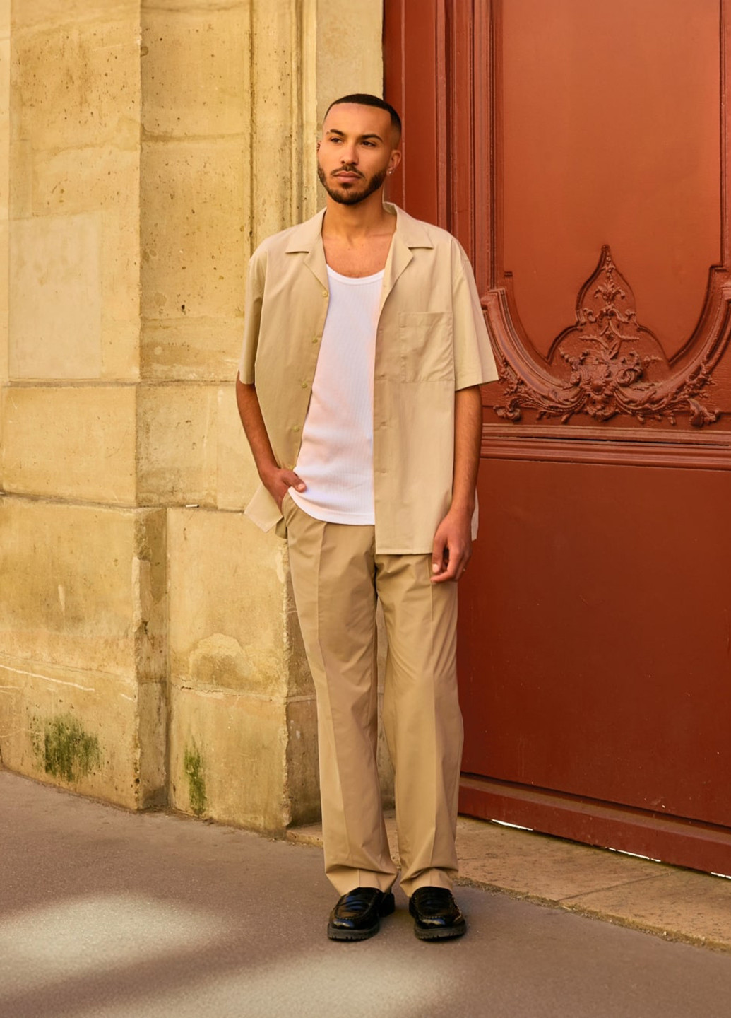 Бежевая кэжуал рубашка однотонная Uniqlo