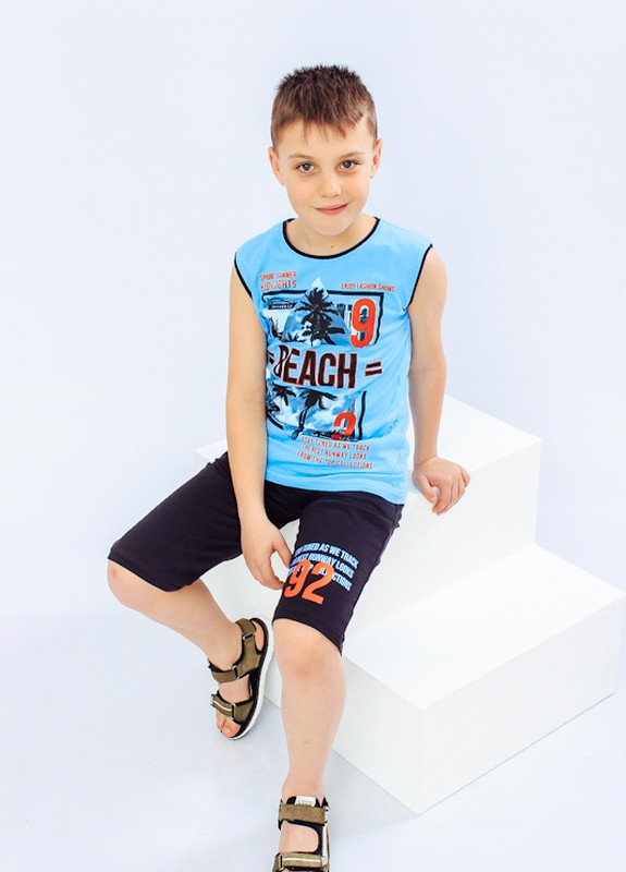 Блакитний літній комплект для хлопчика (афганка+шорти) Носи своє