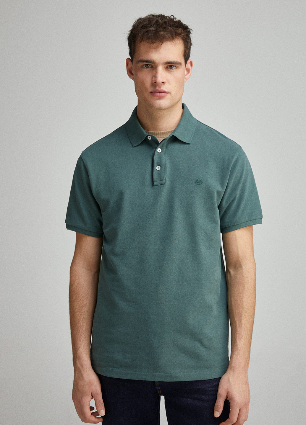 Зеленая футболка-поло для мужчин Springfield однотонная