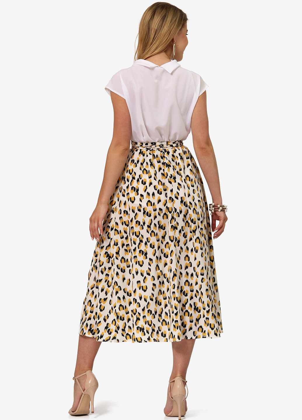 Молочная кэжуал леопардовая юбка Lila Kass клешированная