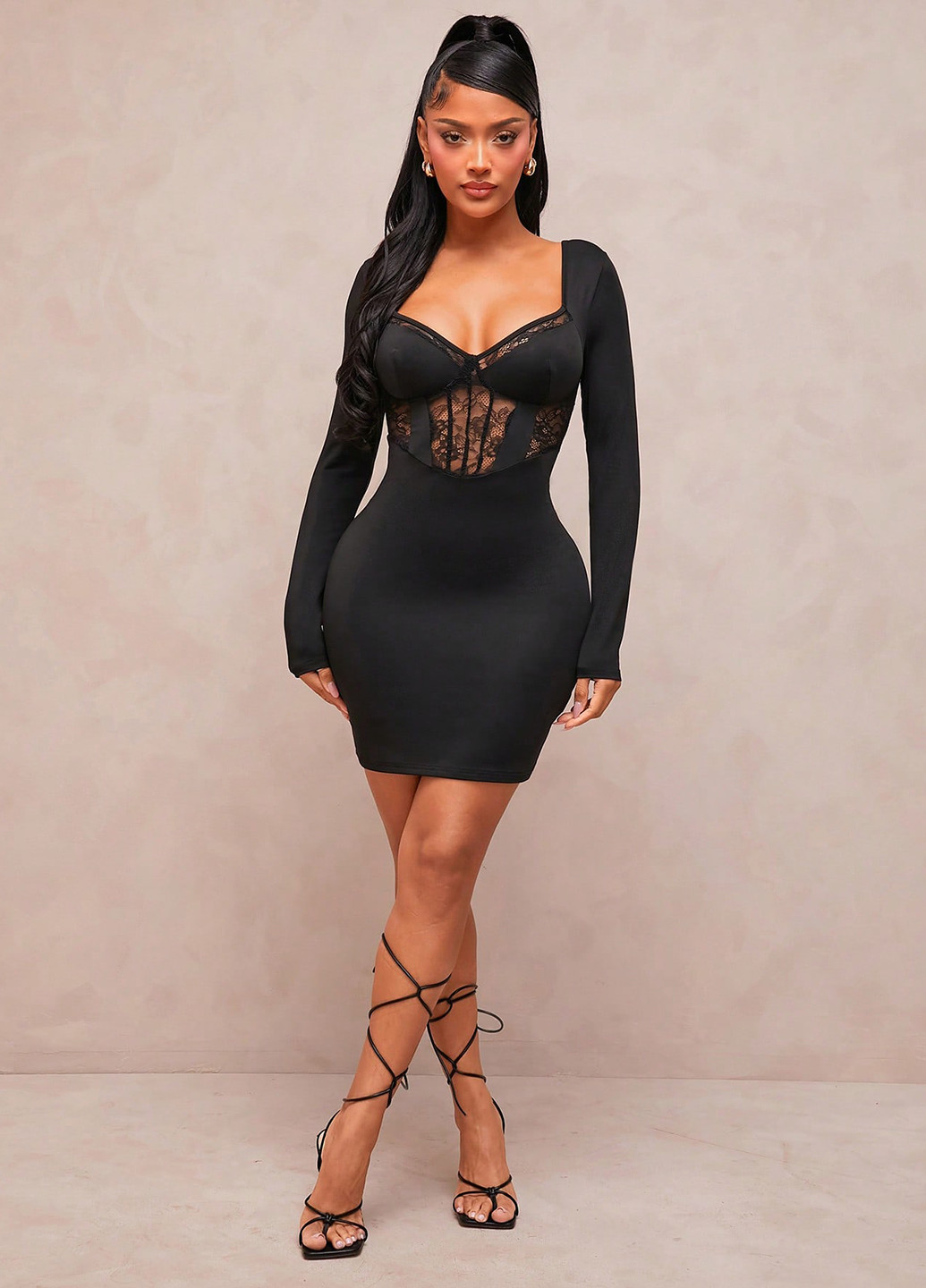 Черное коктейльное платье футляр SHEIN однотонное