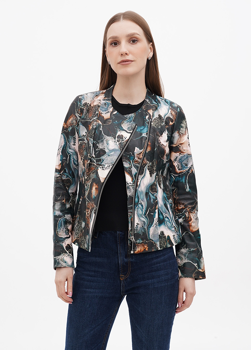 Комбинированная демисезонная куртка кожаная Rossini