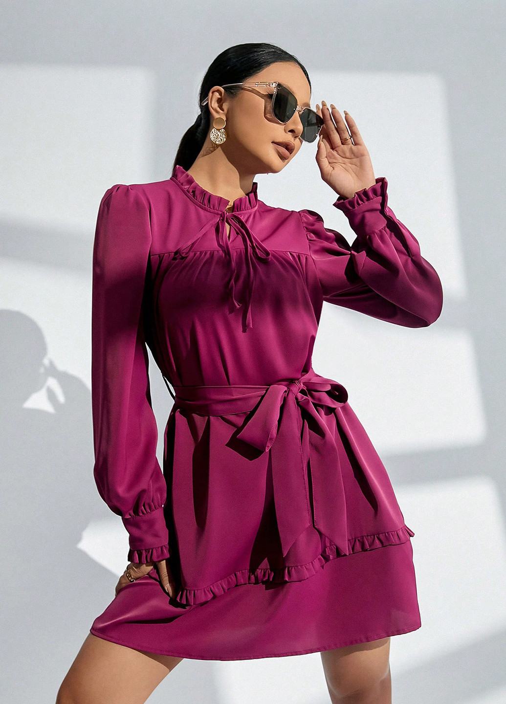 Фуксинова (кольору Фукія) кежуал сукня кльош SHEIN однотонна