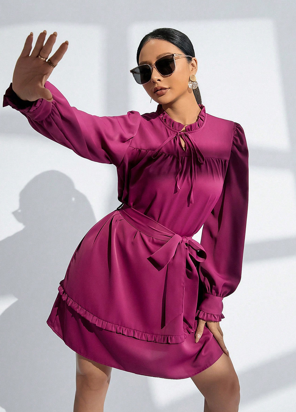 Фуксинова (кольору Фукія) кежуал сукня кльош SHEIN однотонна