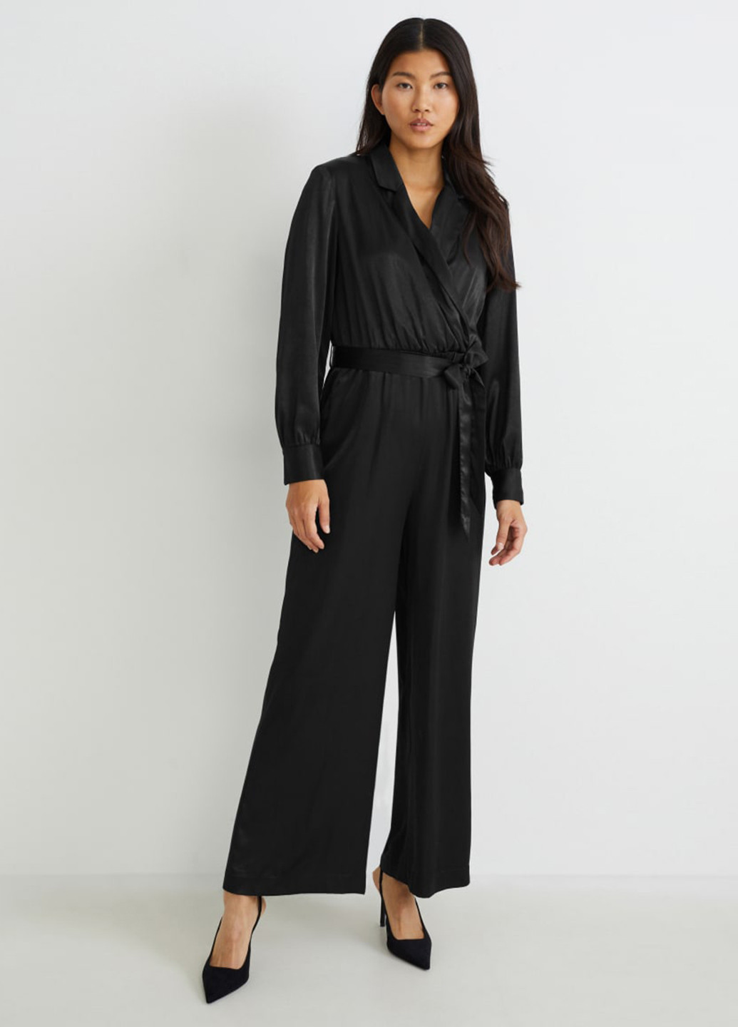 Комбинезон C&A комбинезон-брюки однотонный чёрный кэжуал вискоза