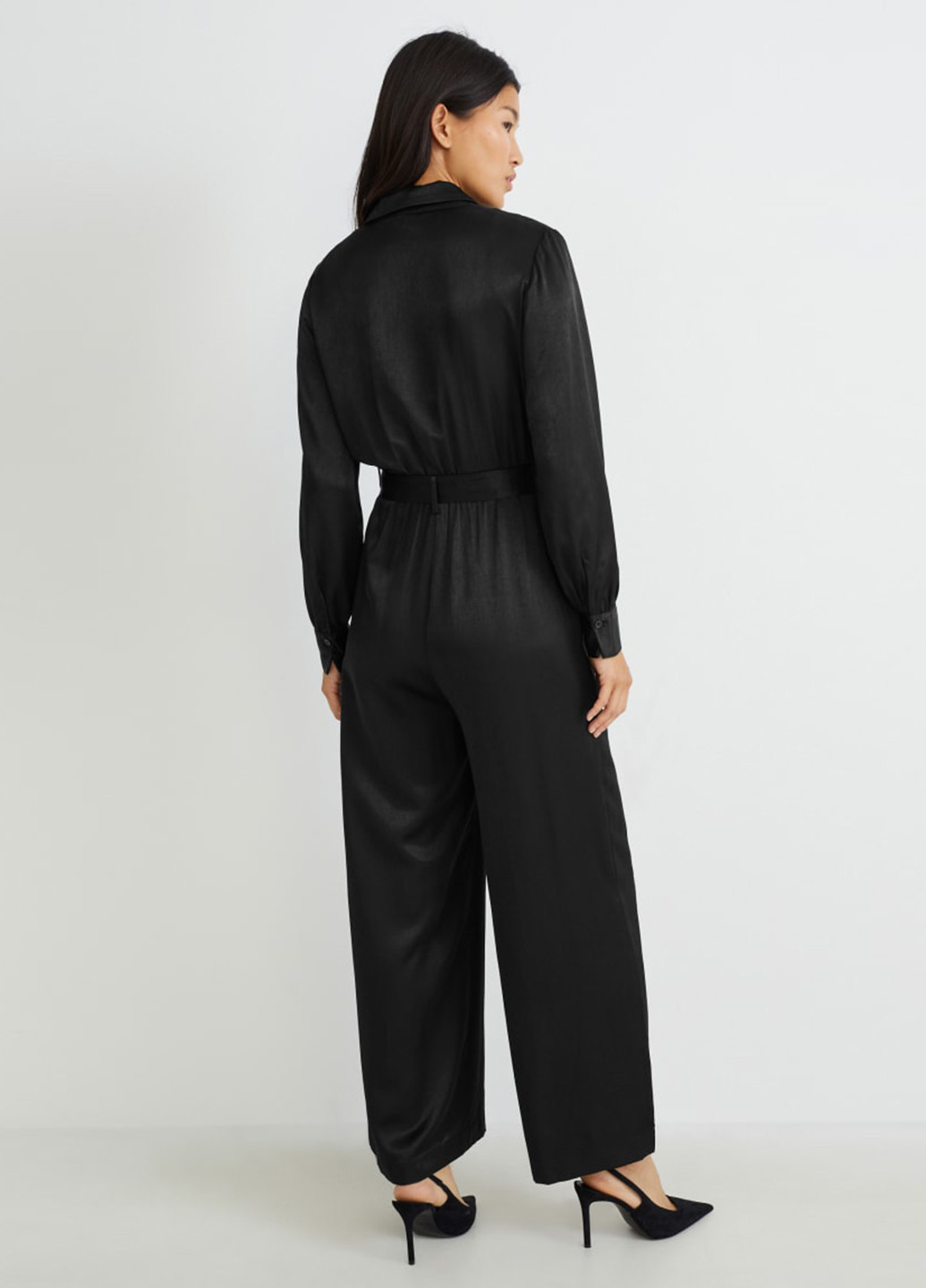 Комбинезон C&A комбинезон-брюки однотонный чёрный кэжуал вискоза