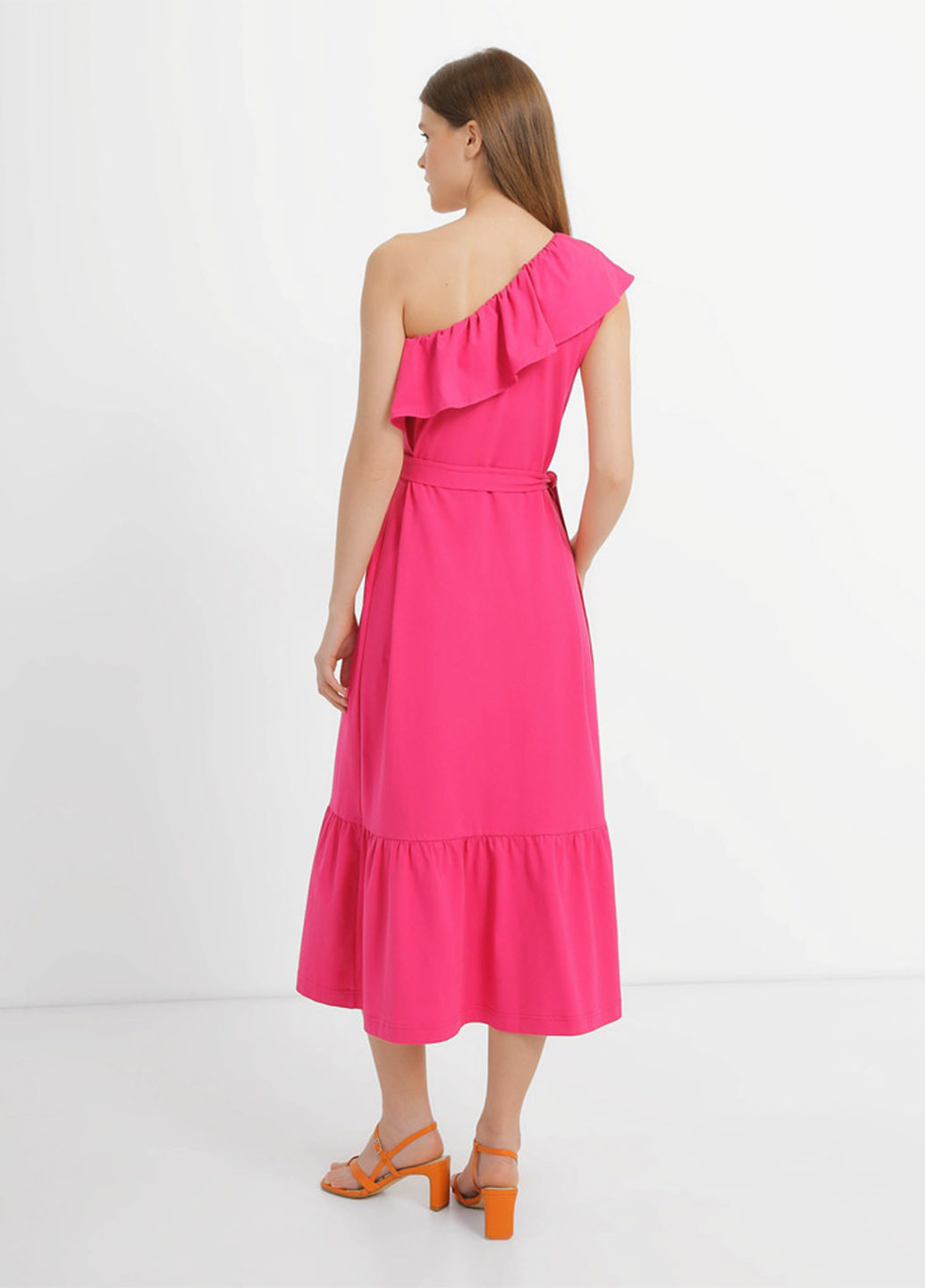 Кислотно-розовое кэжуал платье на одно плечо Promin однотонное