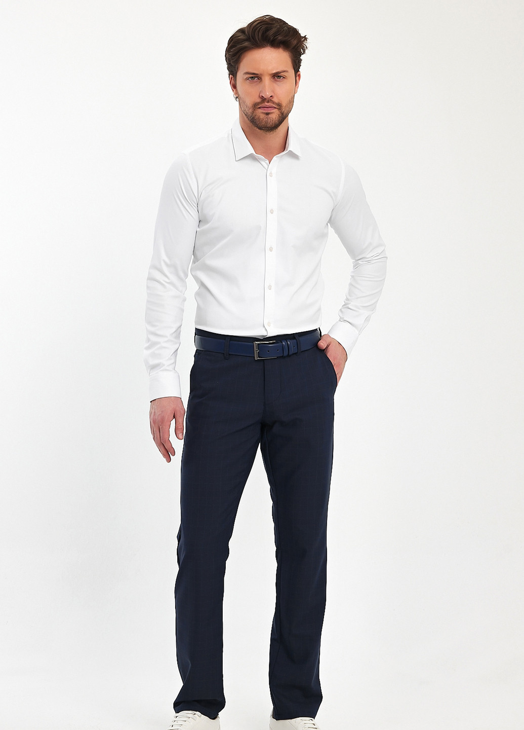 Темно-синие кэжуал, классические демисезонные прямые брюки Trend Collection