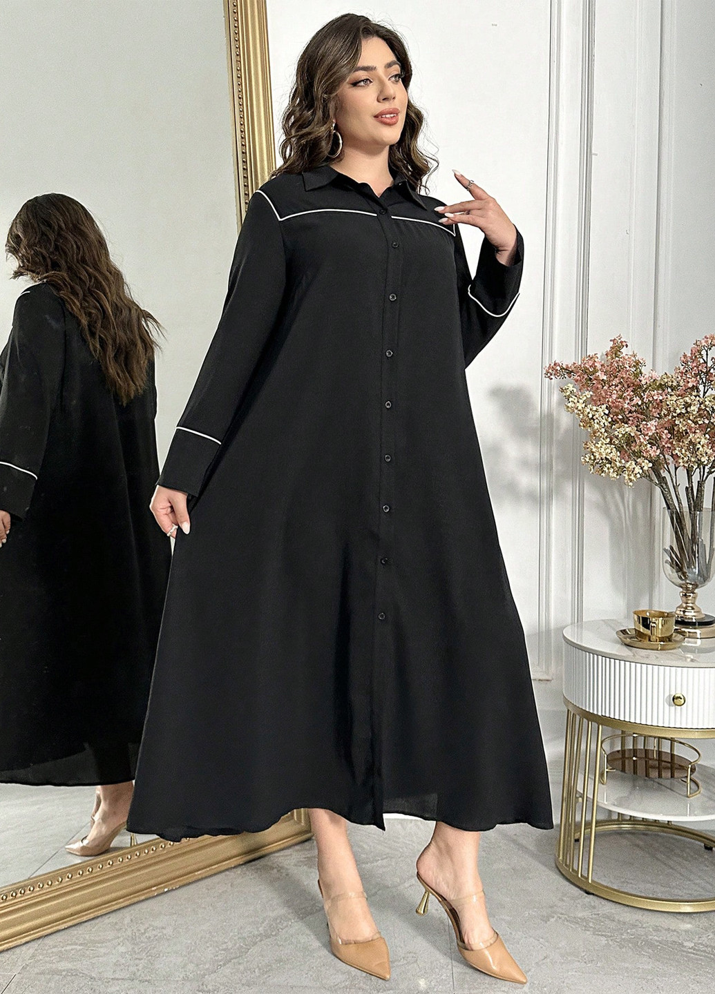 Чорна кежуал сукня сукня-сорочка SHEIN однотонна