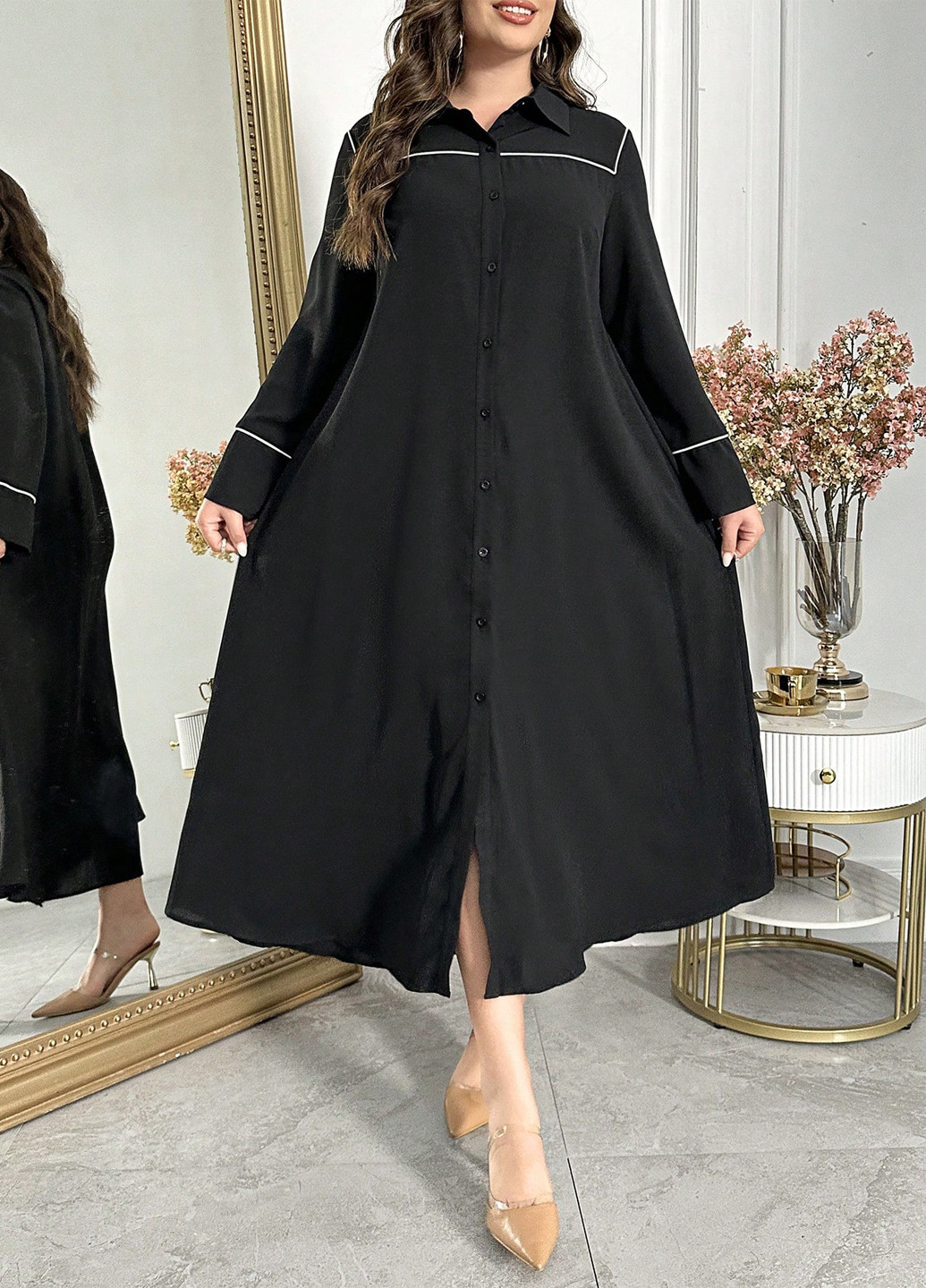 Чорна кежуал сукня сукня-сорочка SHEIN однотонна