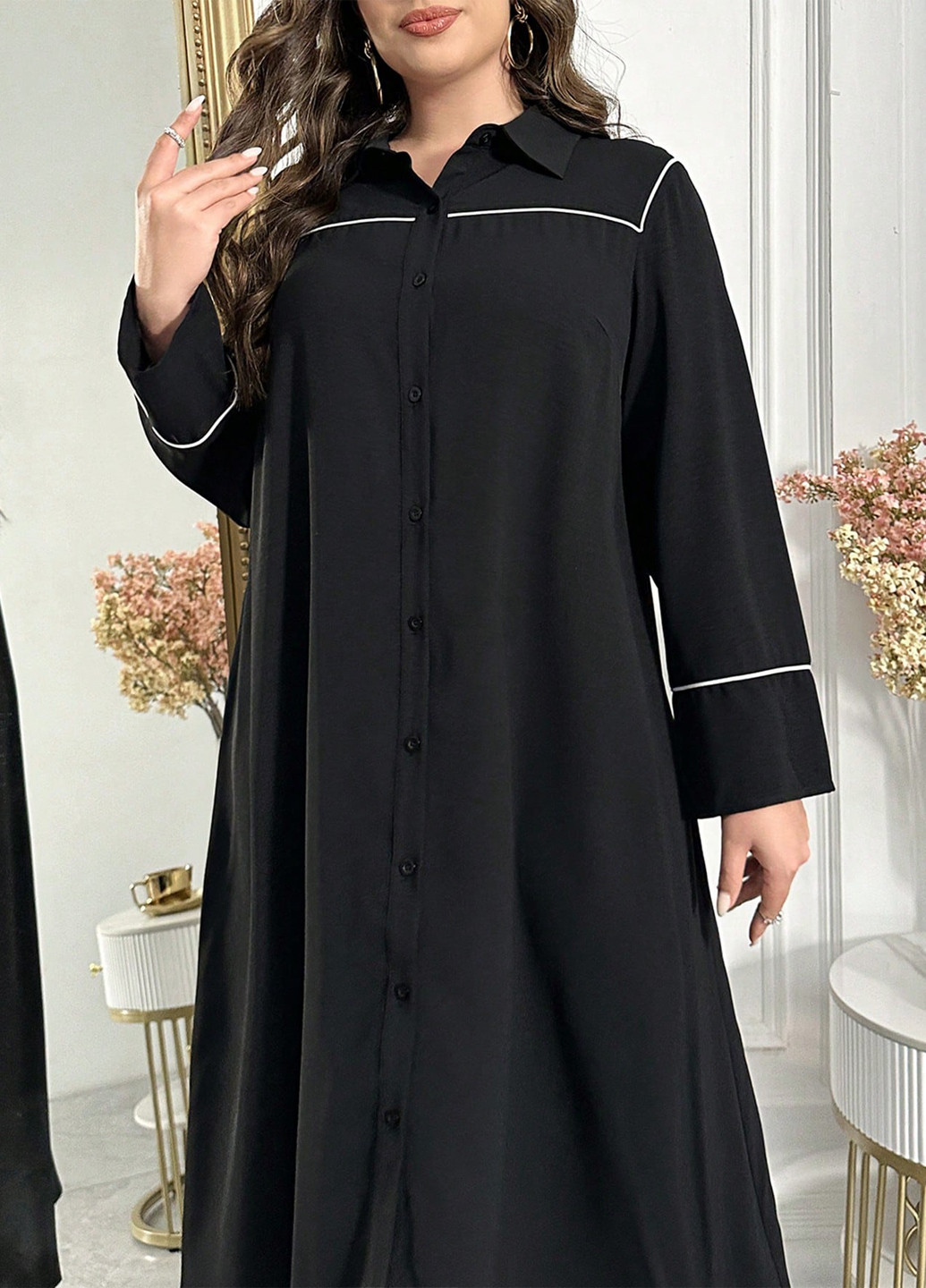 Чорна кежуал сукня сукня-сорочка SHEIN однотонна