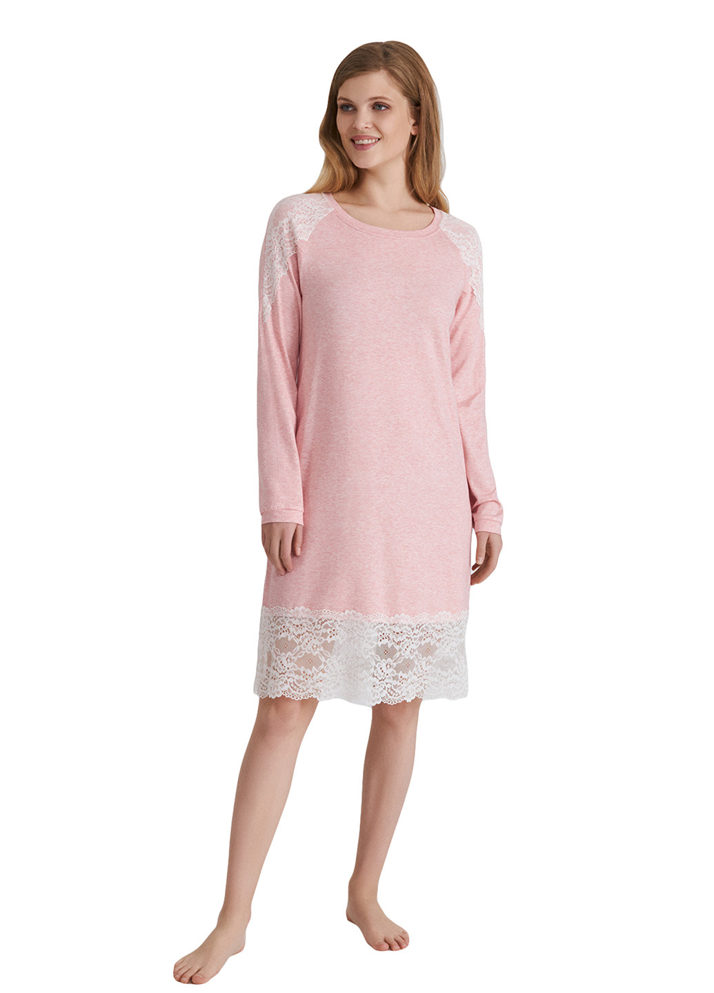 Ночная рубашка Ellen меланж светло-розовая домашняя трикотаж, модал