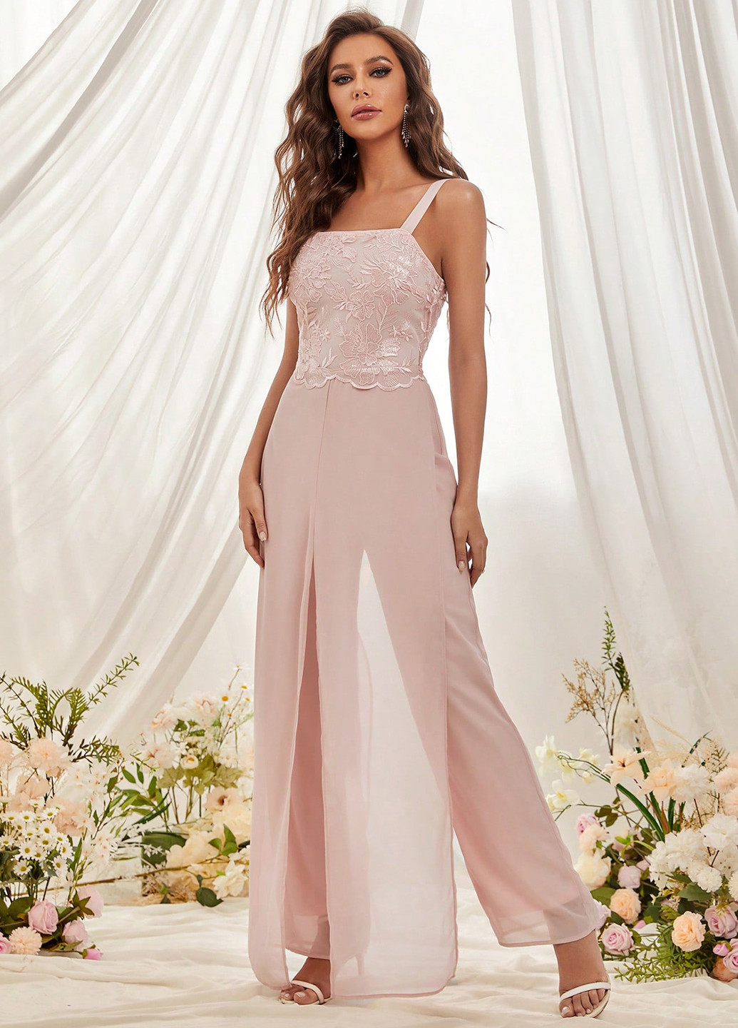 Комбінезон SHEIN комбінезон-брюки однотонний рожевий вечірній поліестер