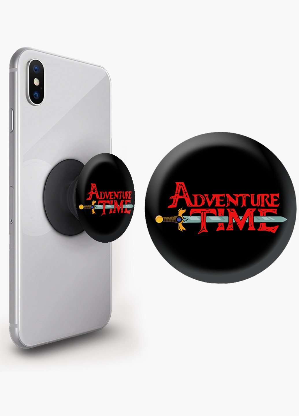 Попсокет (Popsockets) тримач для смартфону Час пригод час Пригод (Adventure Time) (8754-1582) Чорний MobiPrint (216748417)