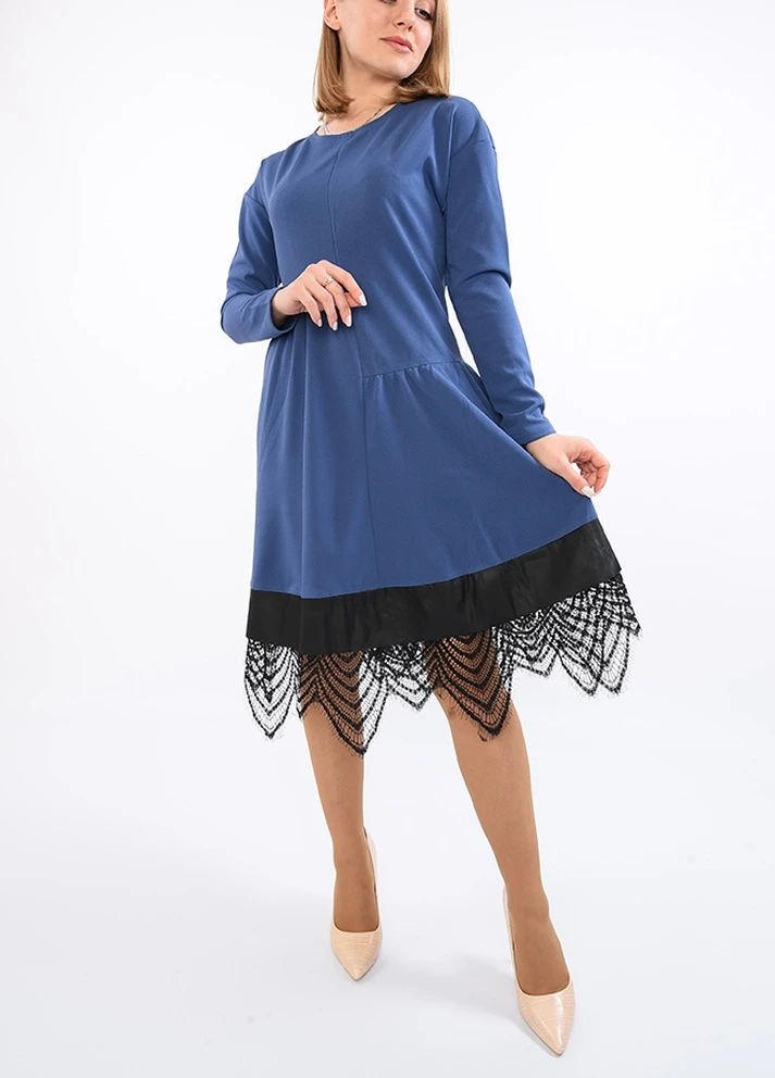 Синее вечернее платье женское синее Let's Shop однотонное