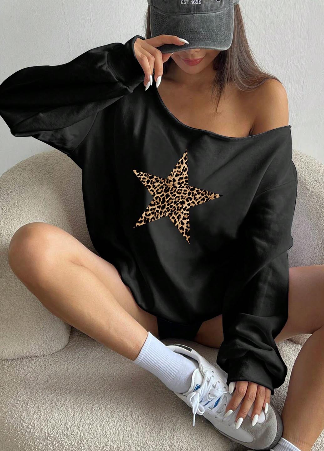 Черный свитшот SHEIN звезды без декора (345558461)