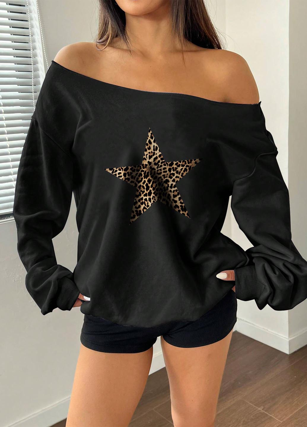 Черный свитшот SHEIN звезды без декора (345558461)