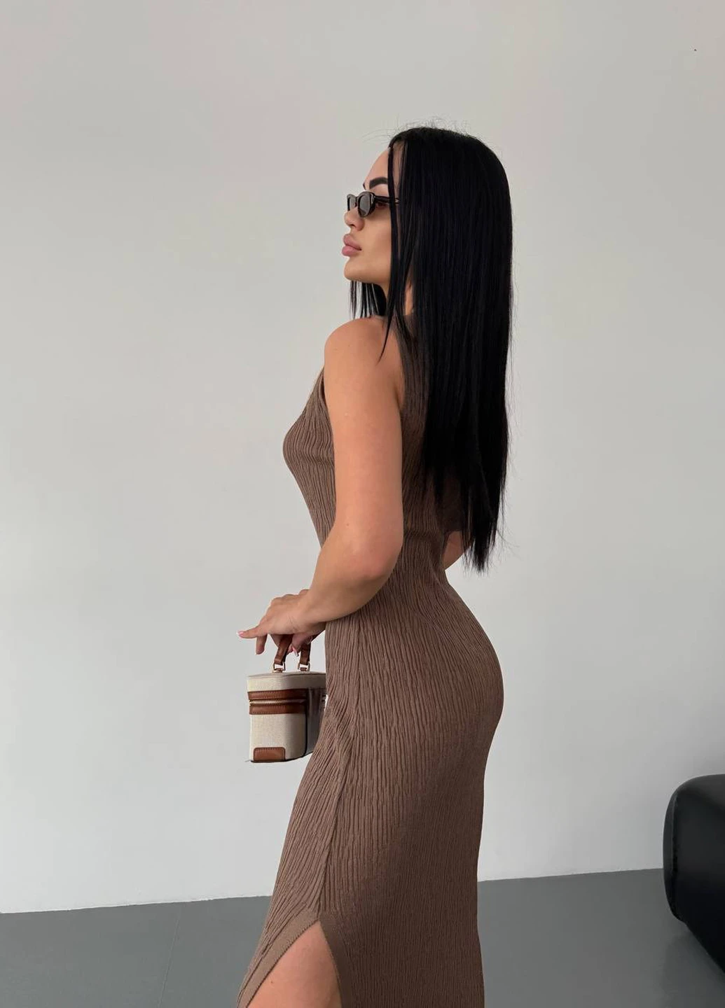 Кавова кежуал сукня силуетна Fashion однотонна