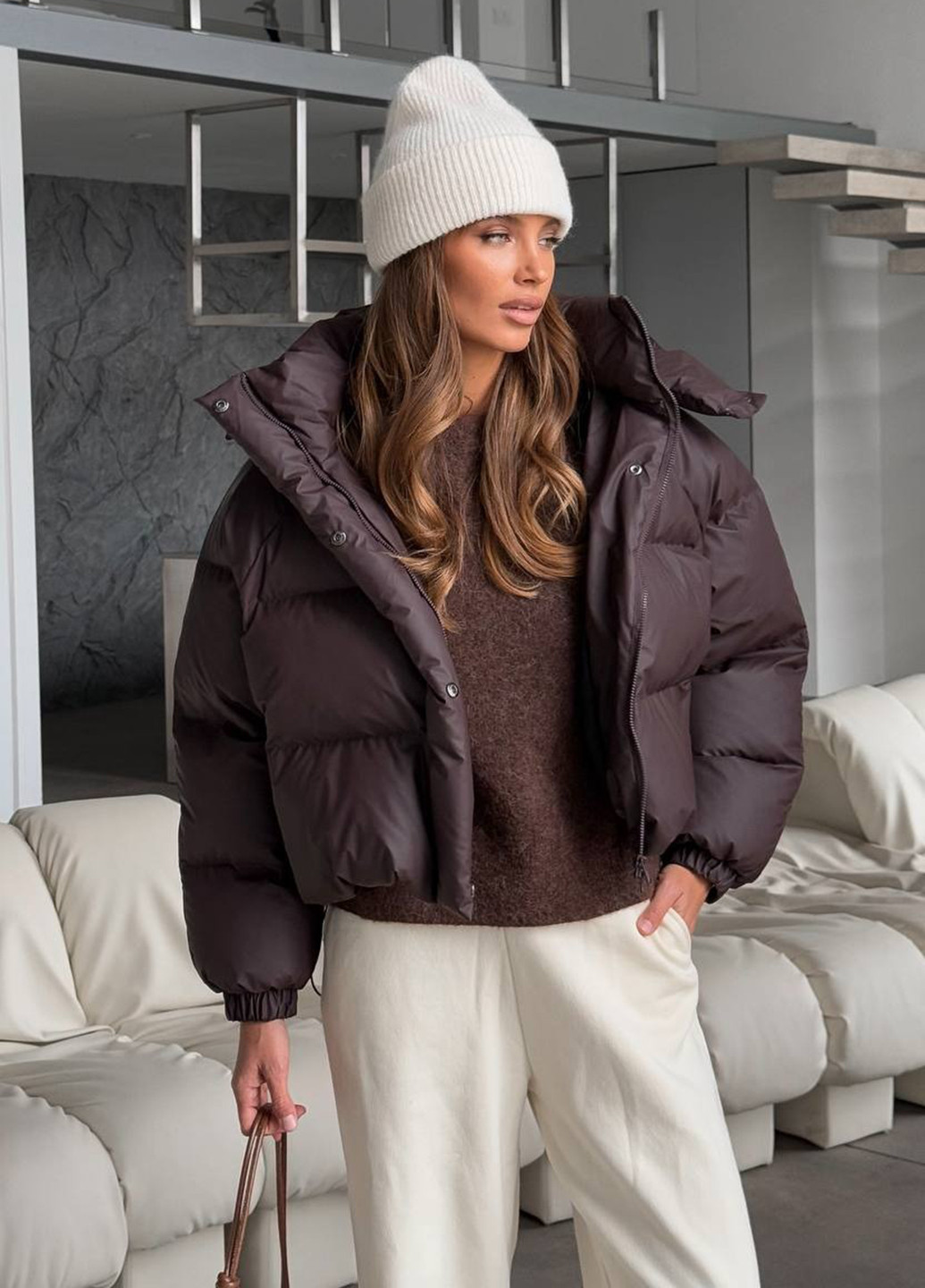 Темно-коричнева зимня куртка No Brand