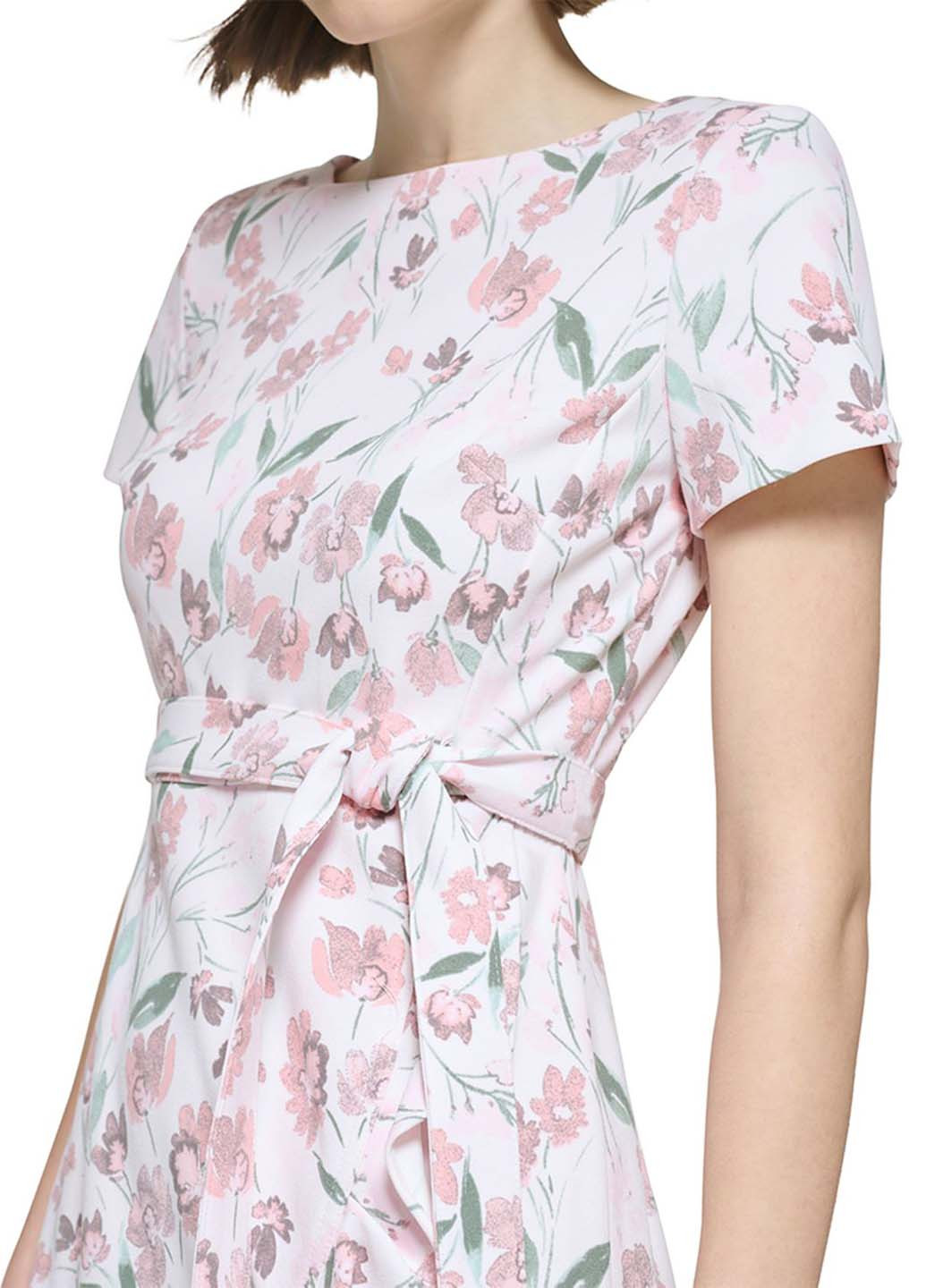 Светло-розовое кэжуал платье клеш Calvin Klein с цветочным принтом